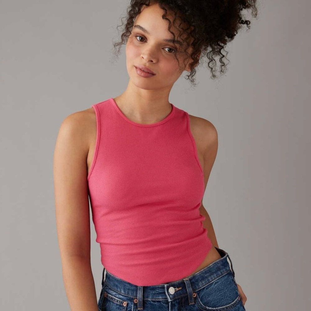AE High Neck Daily Fave Tank Top Bright Pink Size Medium
